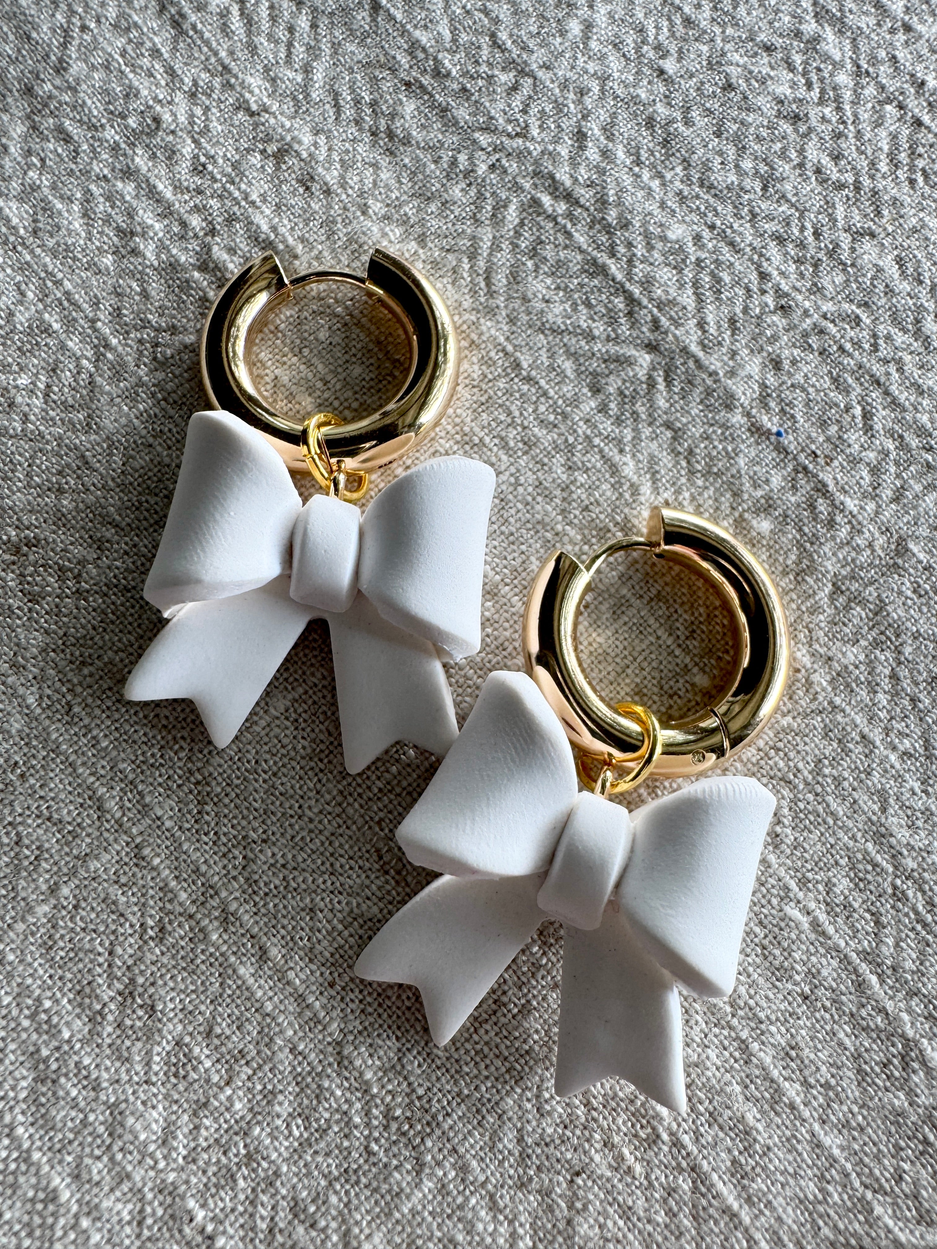 White Bow CHARM- HOOP SOLD SEPARATELY / Polymer Clay Jewelry