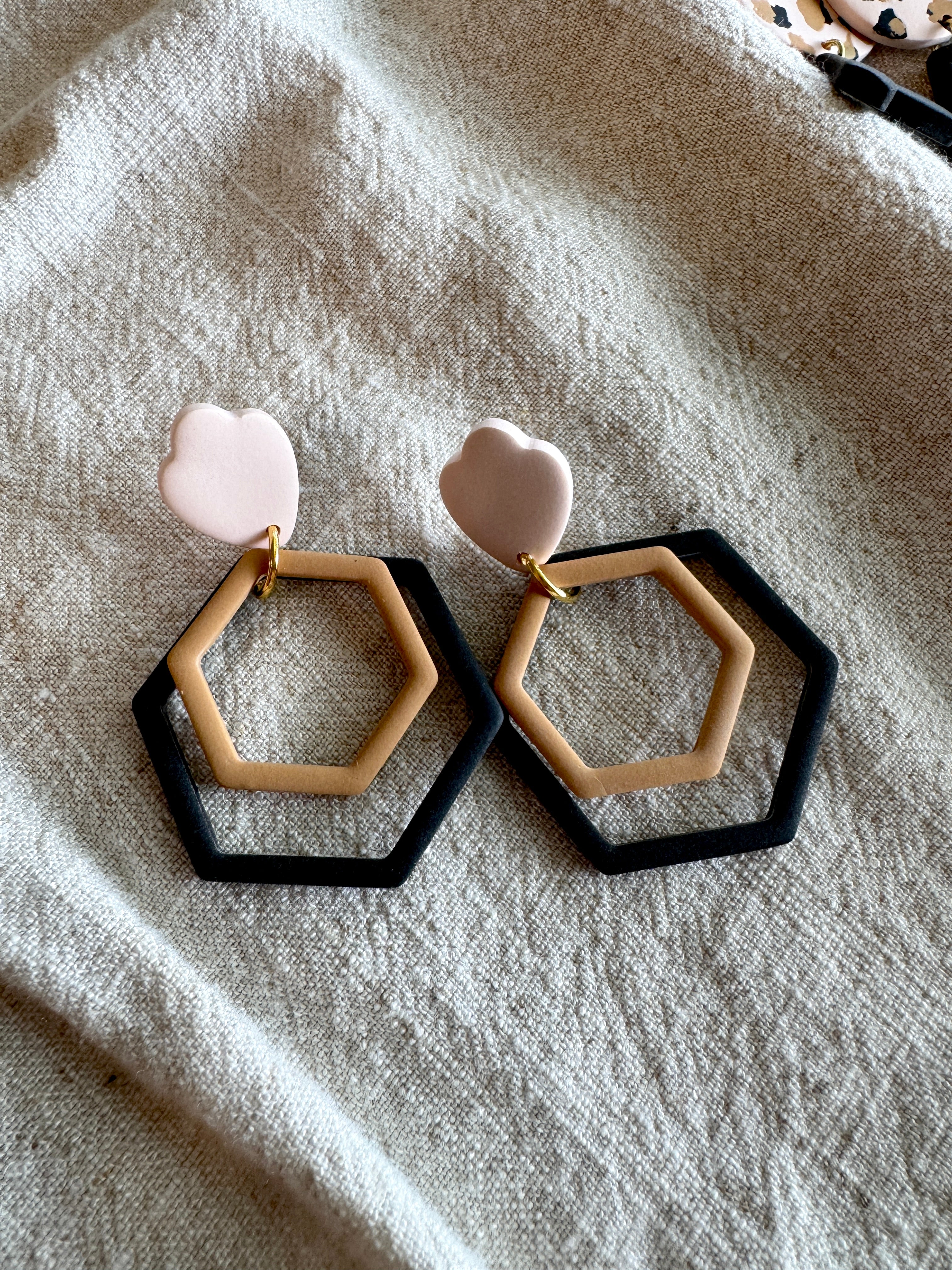 Neutral Hexagon Dangles/ Polymer Clay Jewelry