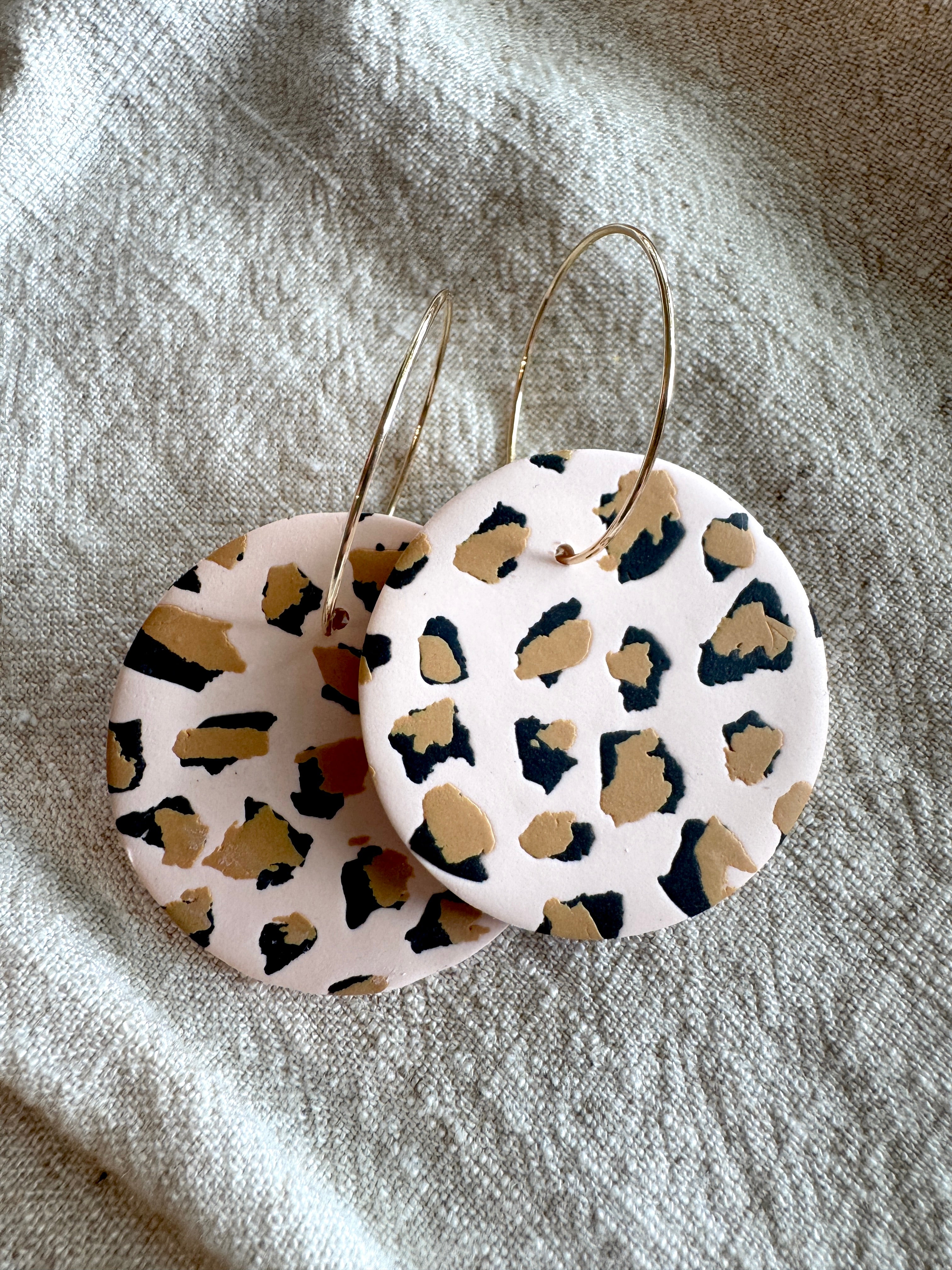 Big Cheetah circle hoop/ Polymer Clay Jewelry