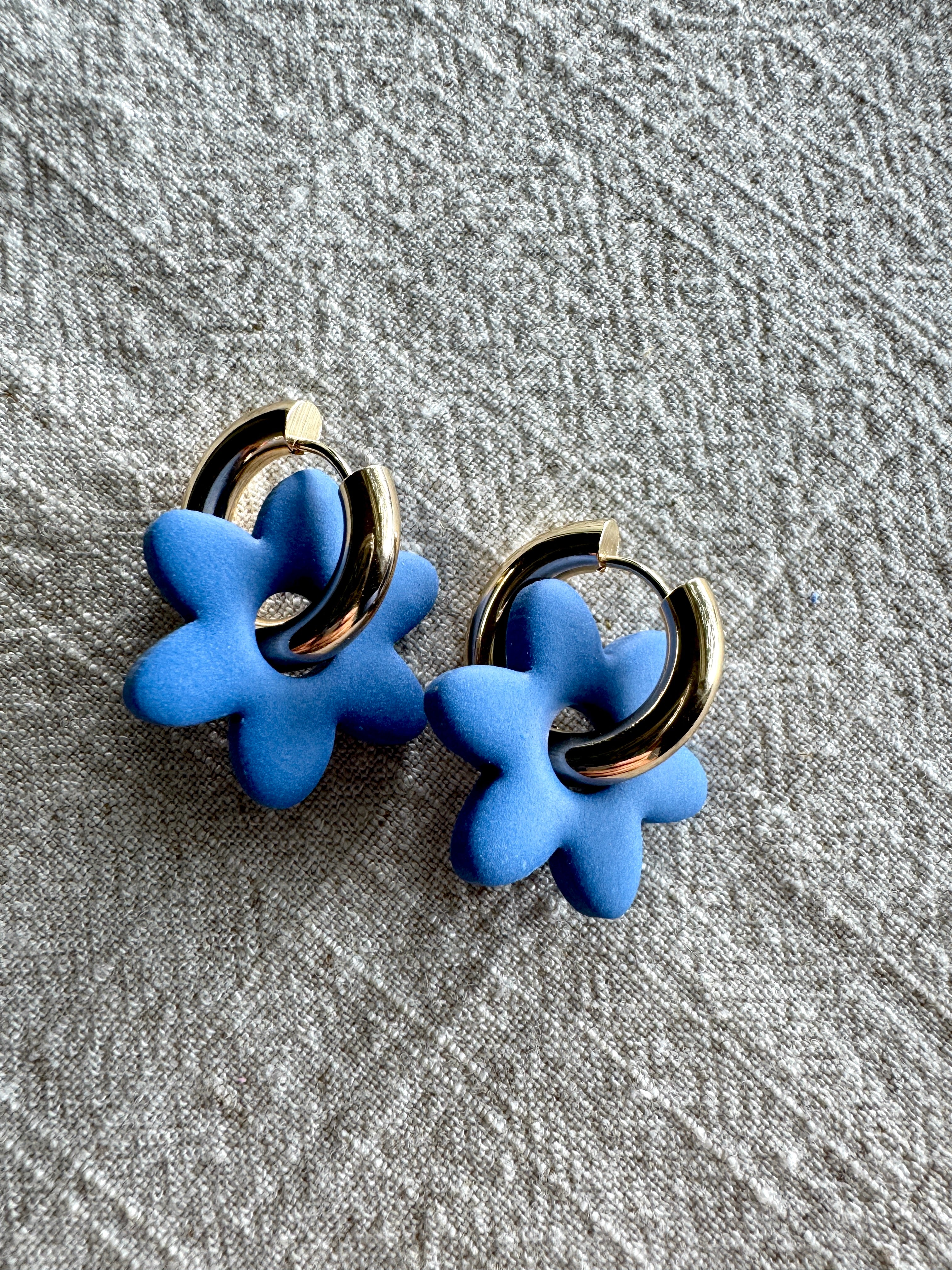 Royal Blue Flower CHARM- HOOP SOLD SEPARATELY / Polymer Clay Jewelry