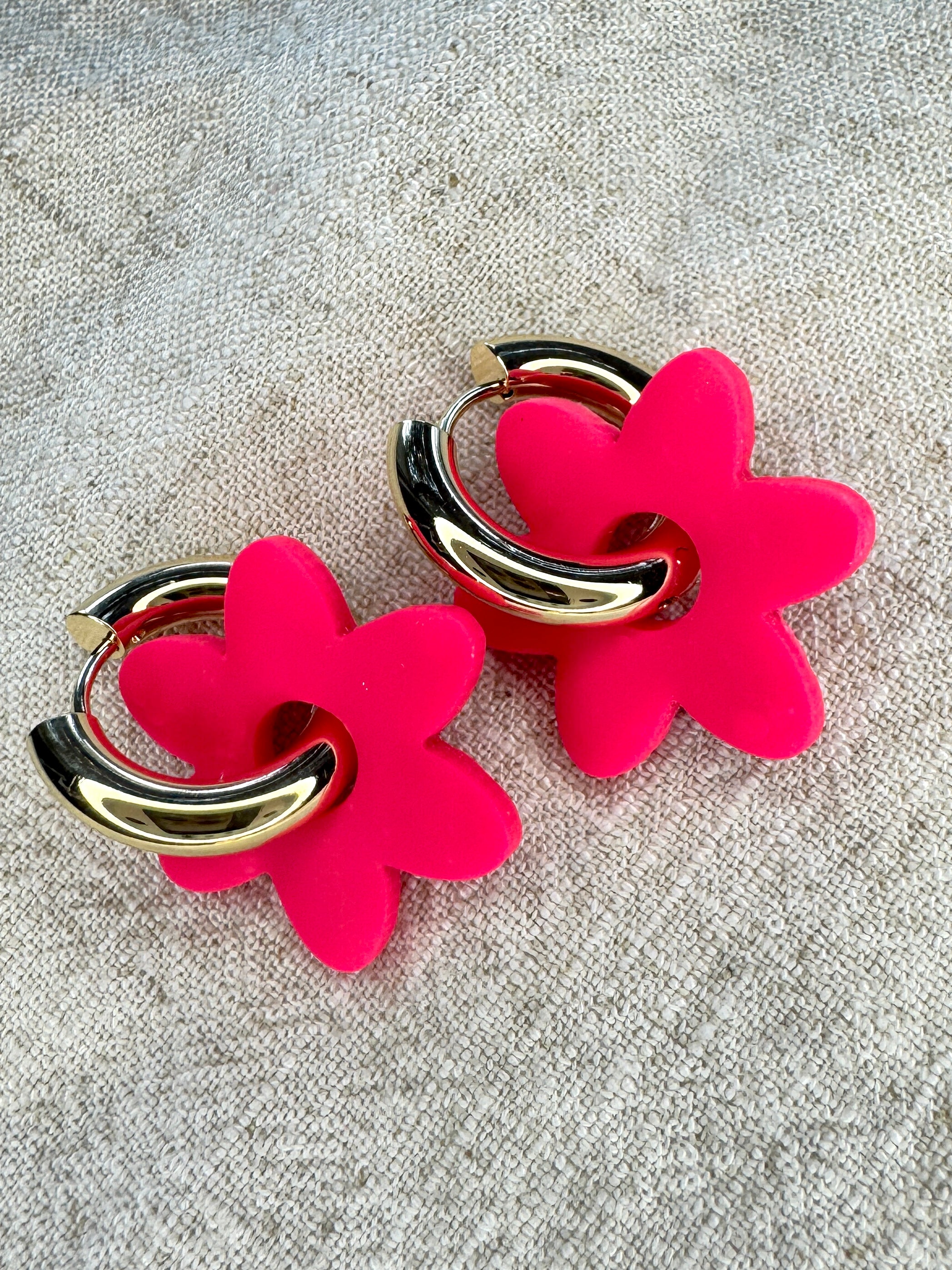 Fluorescent Pink Flower CHARM- HOOP SOLD SEPARATELY / Polymer Clay Jewelry