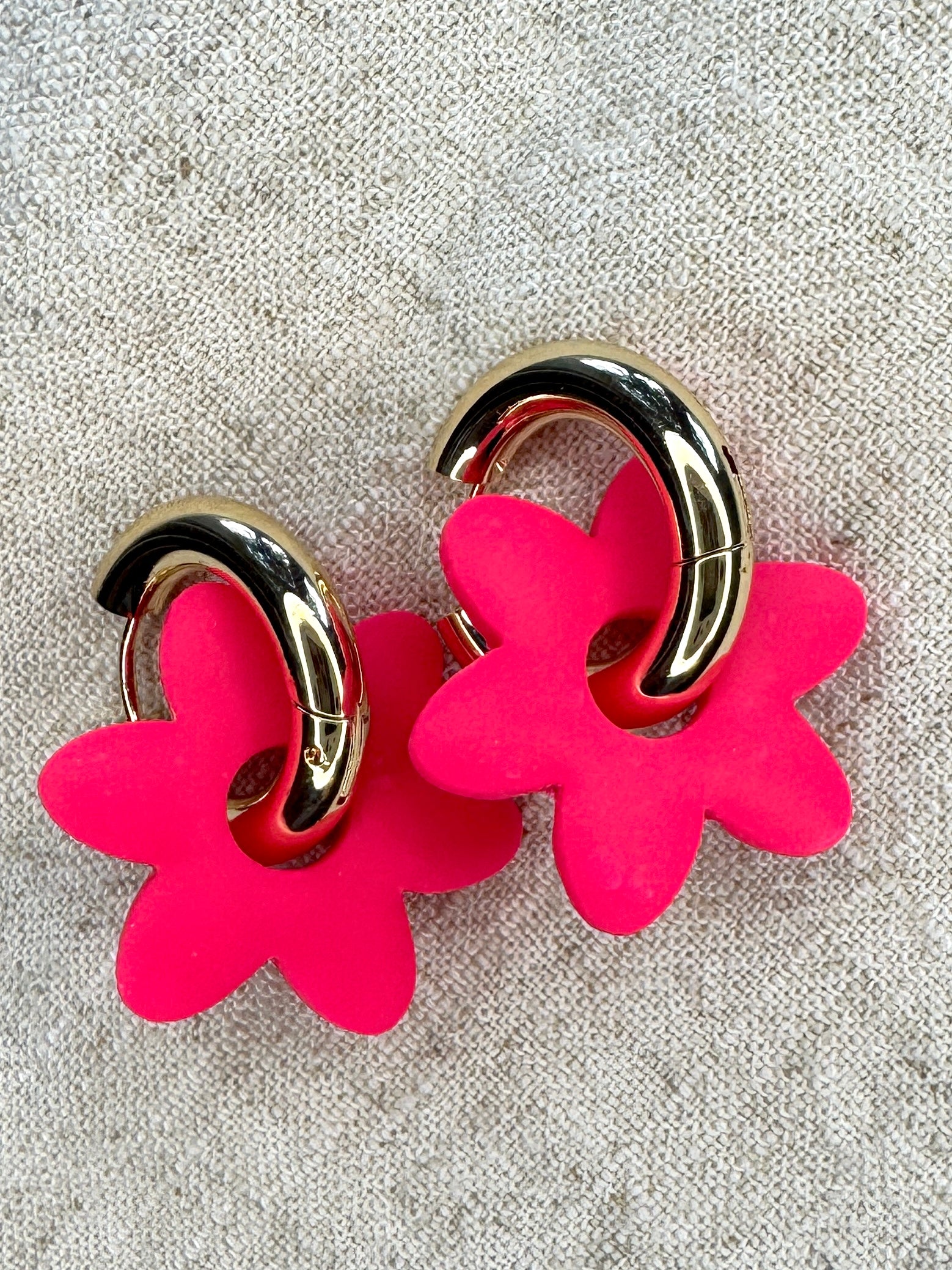 Fluorescent Pink Flower CHARM- HOOP SOLD SEPARATELY / Polymer Clay Jewelry