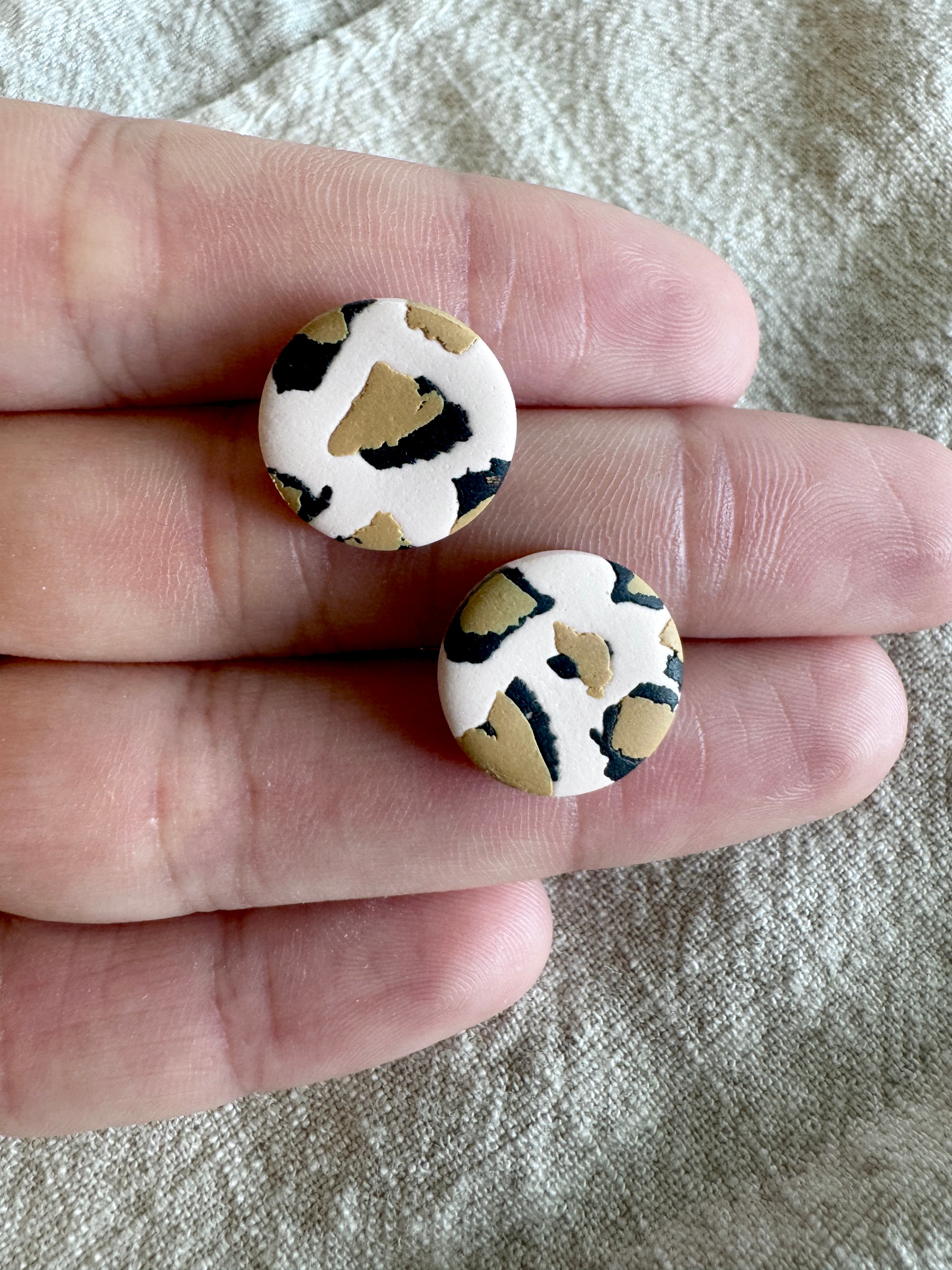 Circle Cheetah studs/ Polymer Clay Jewelry