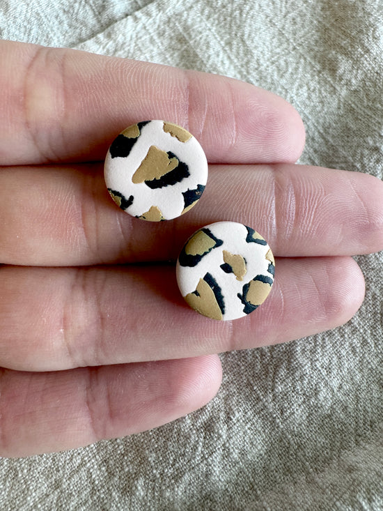 Circle Cheetah studs/ Polymer Clay Jewelry
