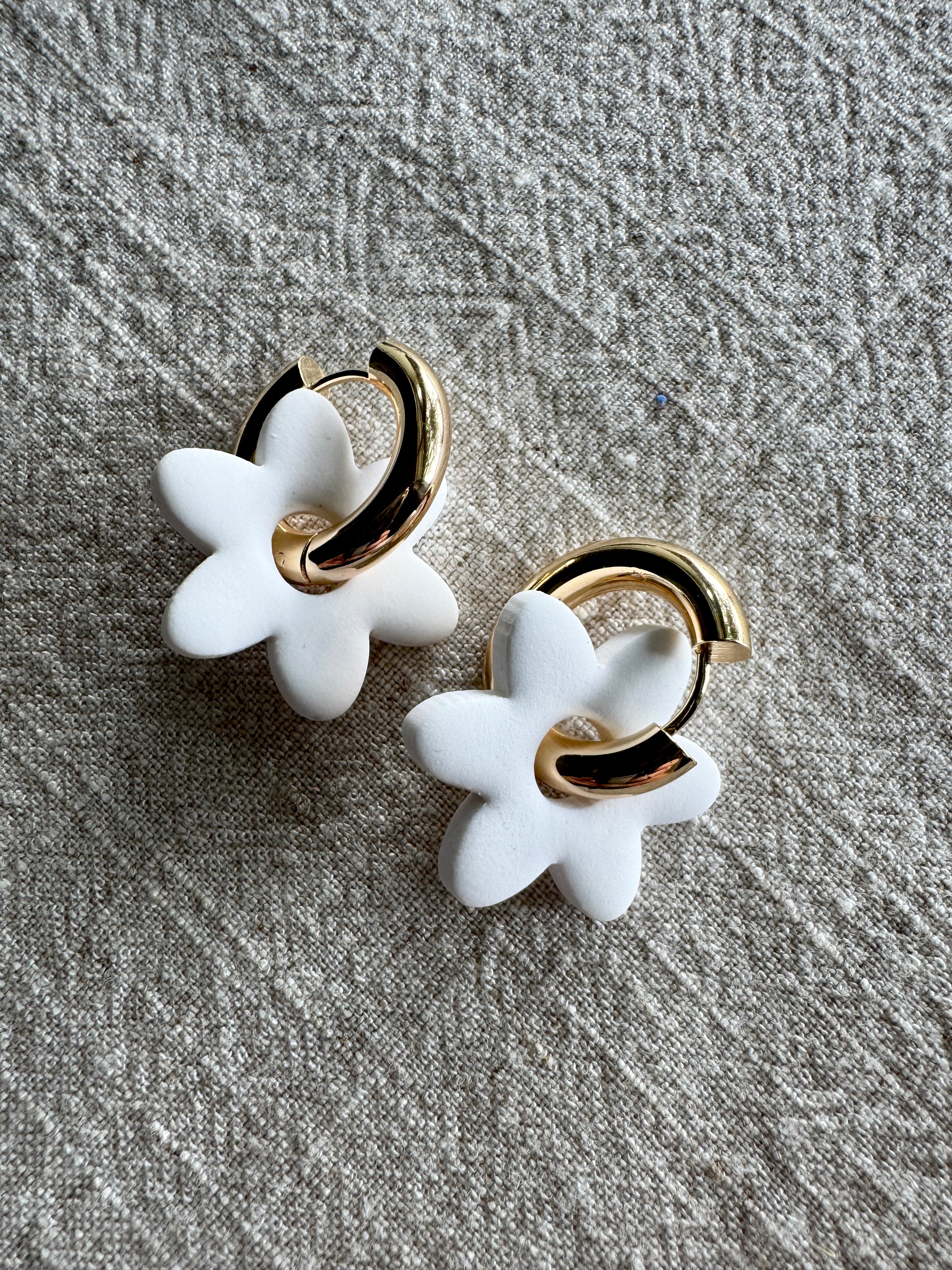 White Flower CHARM- HOOP SOLD SEPARATELY / Polymer Clay Jewelry