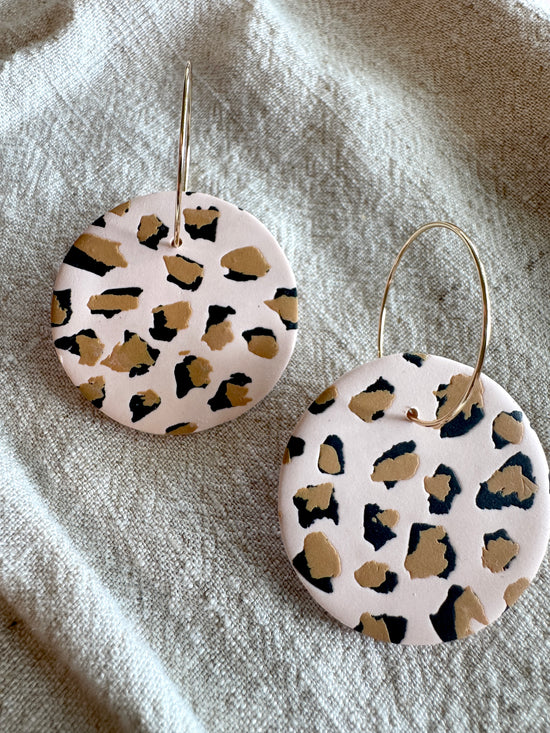 Big Cheetah circle hoop/ Polymer Clay Jewelry