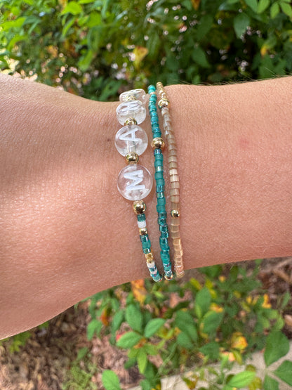 Seaglass Stack of 3/ gold filled stretch bracelet