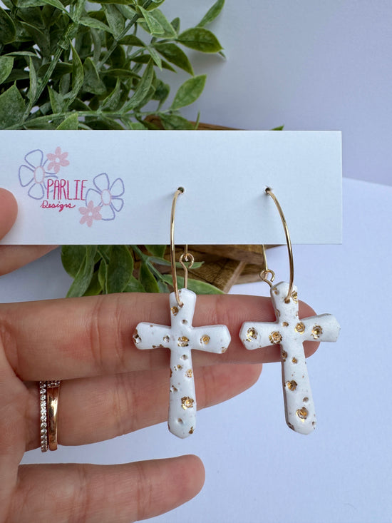 Glitter Cross Hoops (gold or silver available)